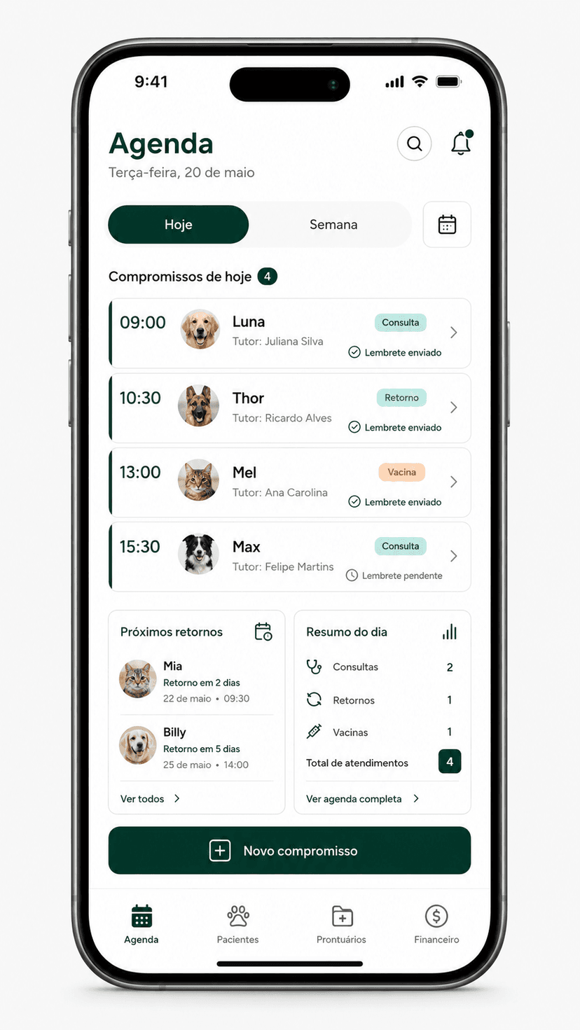 Mockup Agenda inteligente do GoVet